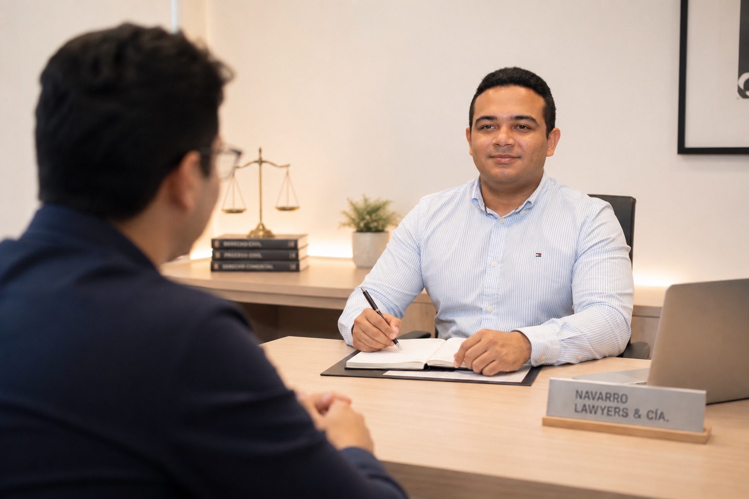 Abogado financiero de Navarro Lawyers asesorando a un cliente en su oficina